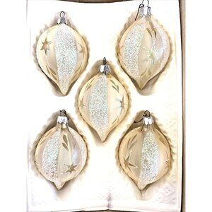 European Craftsmen Hand Decorated Christmas Ornaments 5 Piece Sparkling Cream